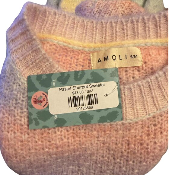 AMOLI Pastel Sherbet Sweater | Fuzzy Brushed Wool Blend Rainbow Pullover S/M NWT - Picture 5 of 7